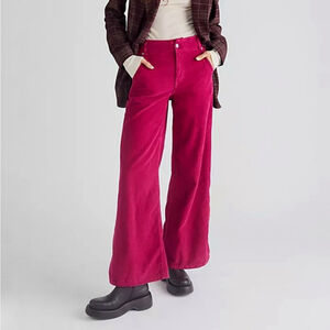 Free People Harlow Wide-Leg Cord Jeans magenta pink corduroy pants women's sz 29
